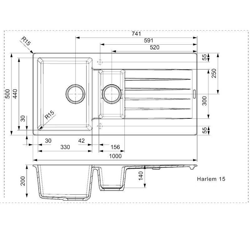 Harlem Grey Silvery Granite Inset 1.5 Bowl Sink - Image 2