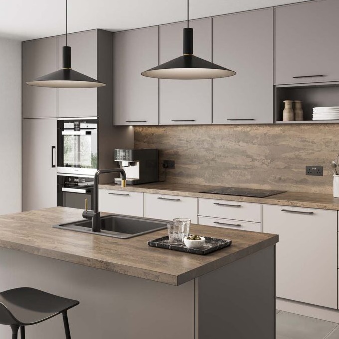 Installed Wood Styled Laminate Worktop in Kitchen Environment