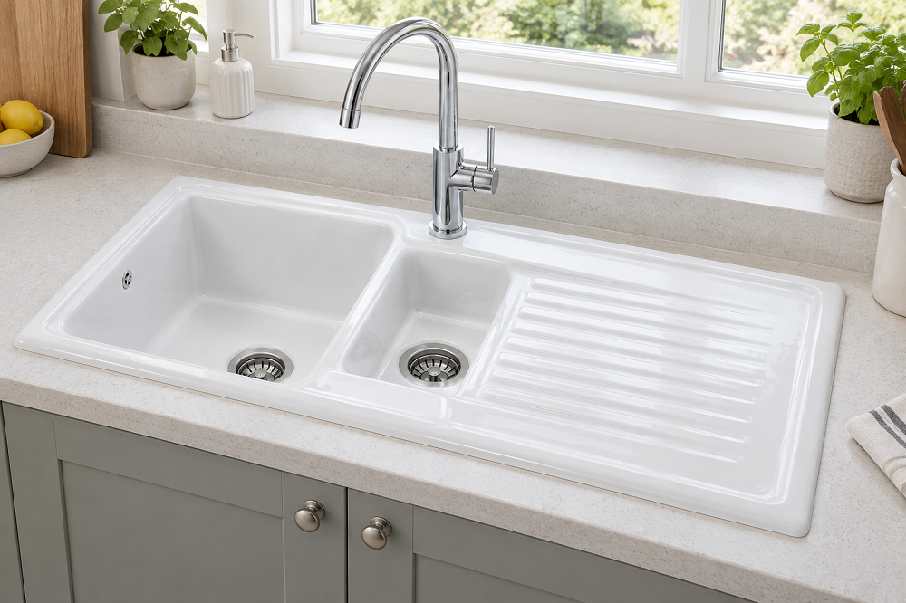 White Ceramic 1.5 Bowl Sink