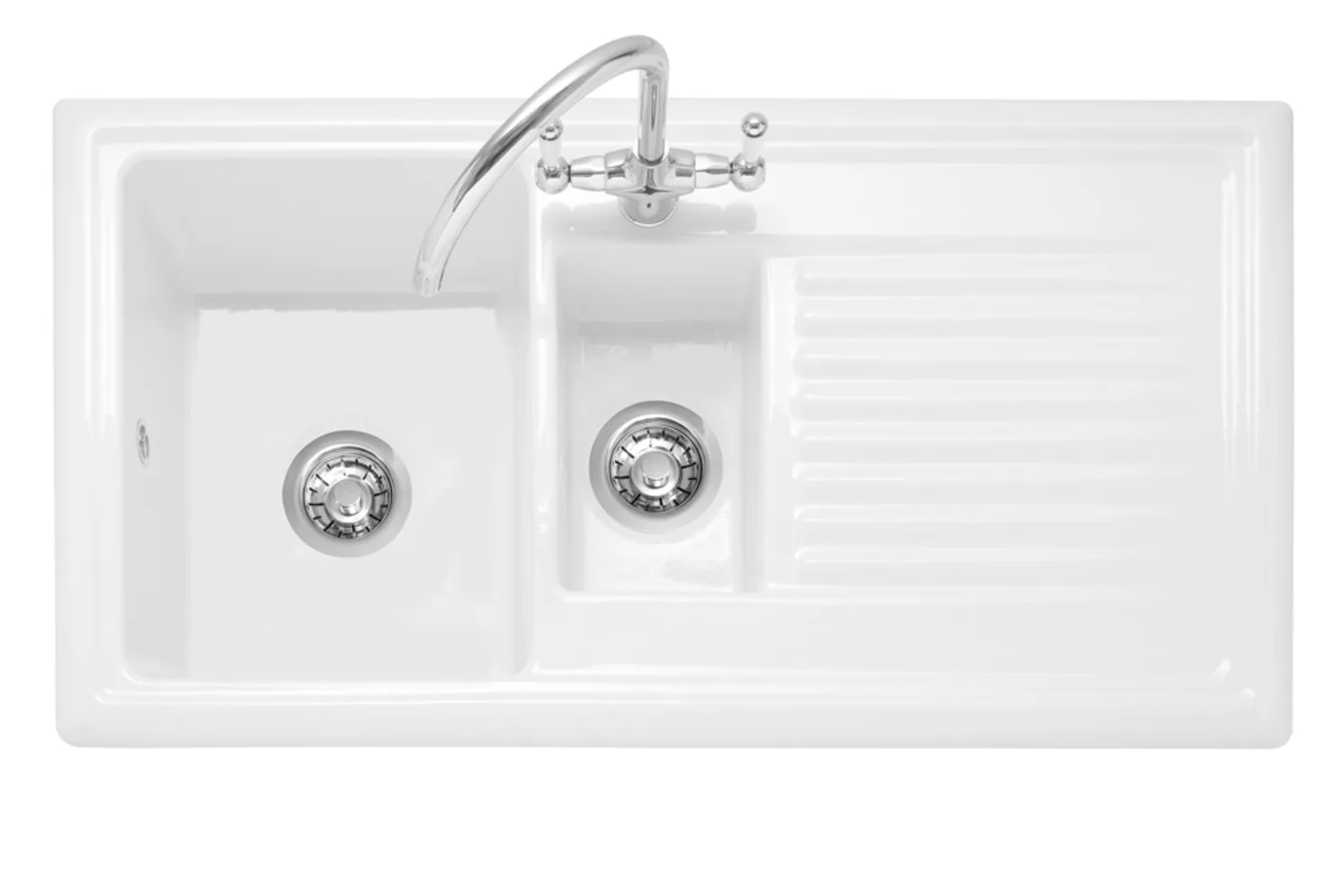 White Ceramic 1.5 Bowl Sink - Image 2